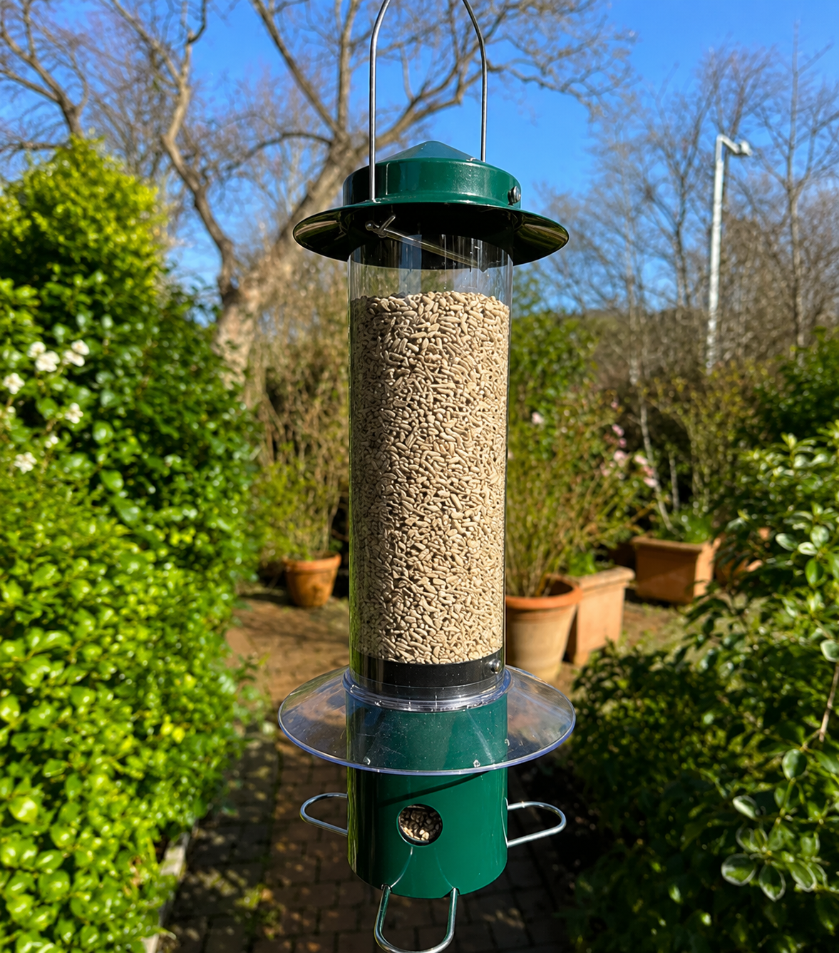 Green & Blue Pest-Proof Bird Feeder – Outdoor Garden Wild Bird Feeding Station